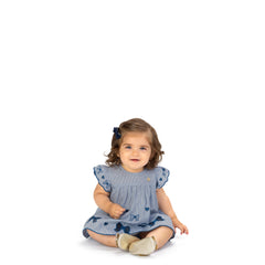 Vestido Rayas Bordado Cerezas Azul