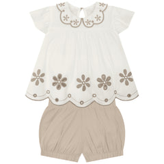 Conjunto Short Detalles Bordados Beige