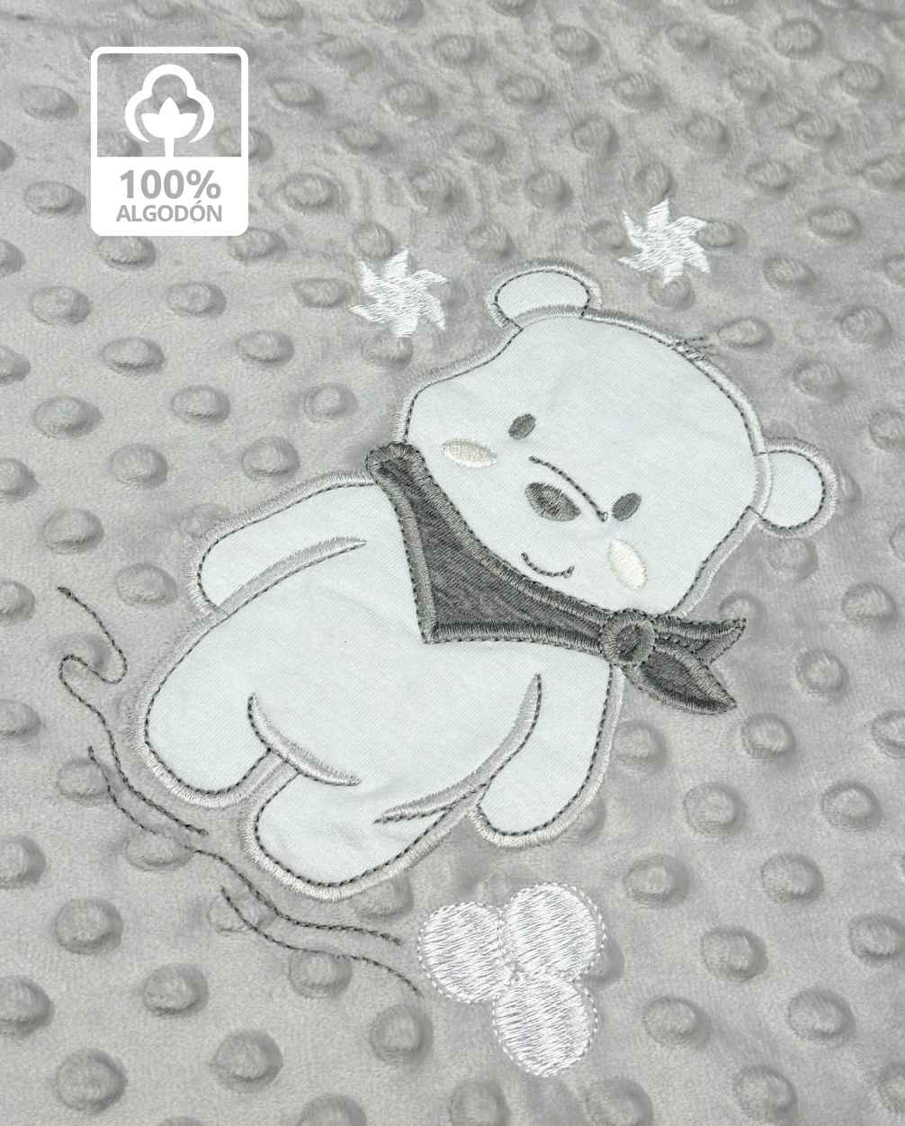 Cobija Doble Faz Burbuja Gris Bordado Surtido Algodón