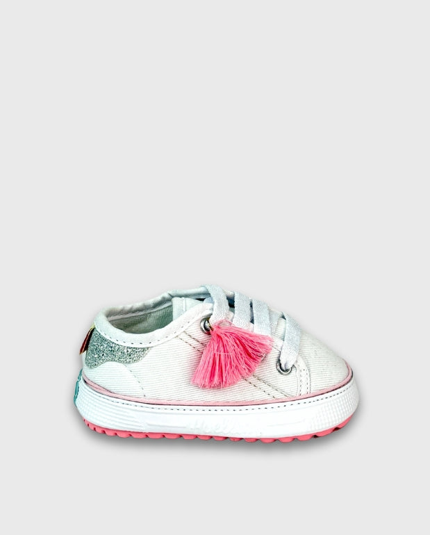 Tenis Pompón Rosa Huellitas Niña