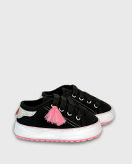 Tenis Pompón Negro Huellitas