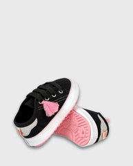 Tenis Pompón Negro Huellitas Pink