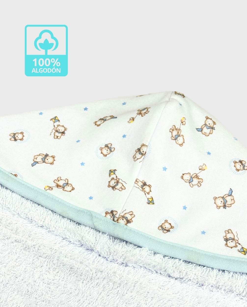 Toalla Con Capota Celeste Bordado Surtido El Bebé Feliz Algodón 