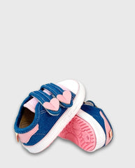Tenis Velcro Corazón Denim Huellitas Pink