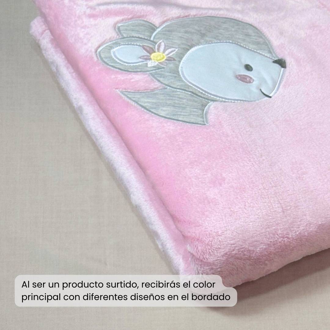 Cobija Doble Faz Rosa Bordado Surtido El Bebé Feliz Bordado