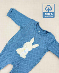 Set Primer Día Tejido Bordado Conejo Azul Algodón 