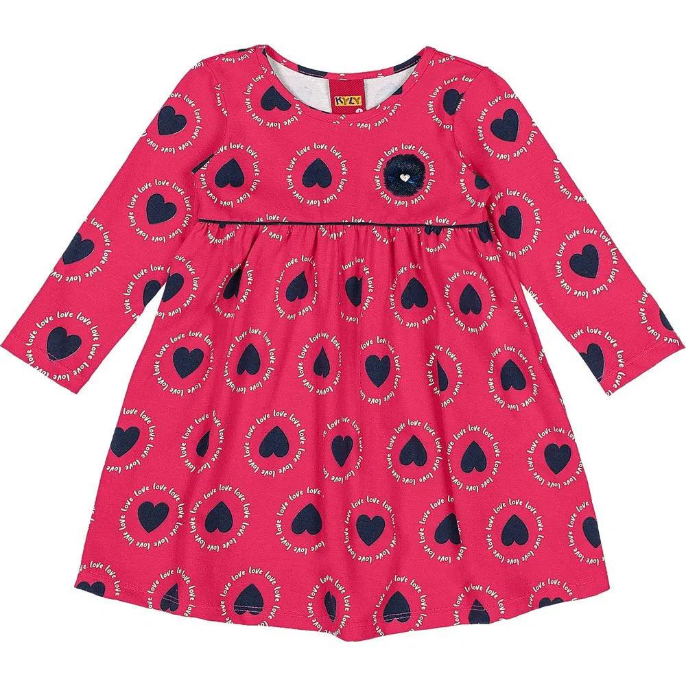 Vestido Pompón Estampado Corazones
