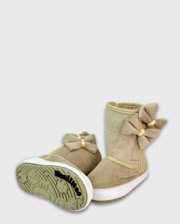 Botas Velcro Moño Beige Huellitas Invierno 