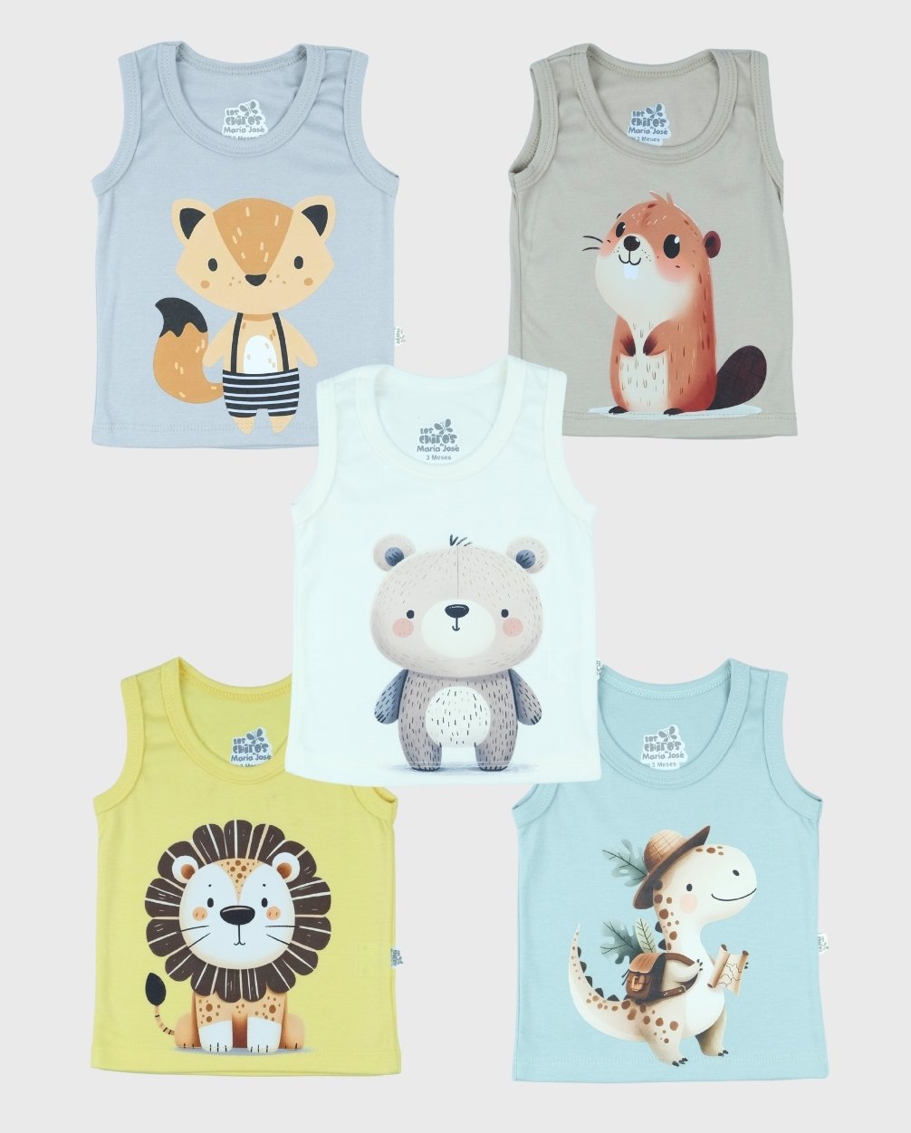 Set 5 Camisillas Colores Pastel Animales Niño Diseños
