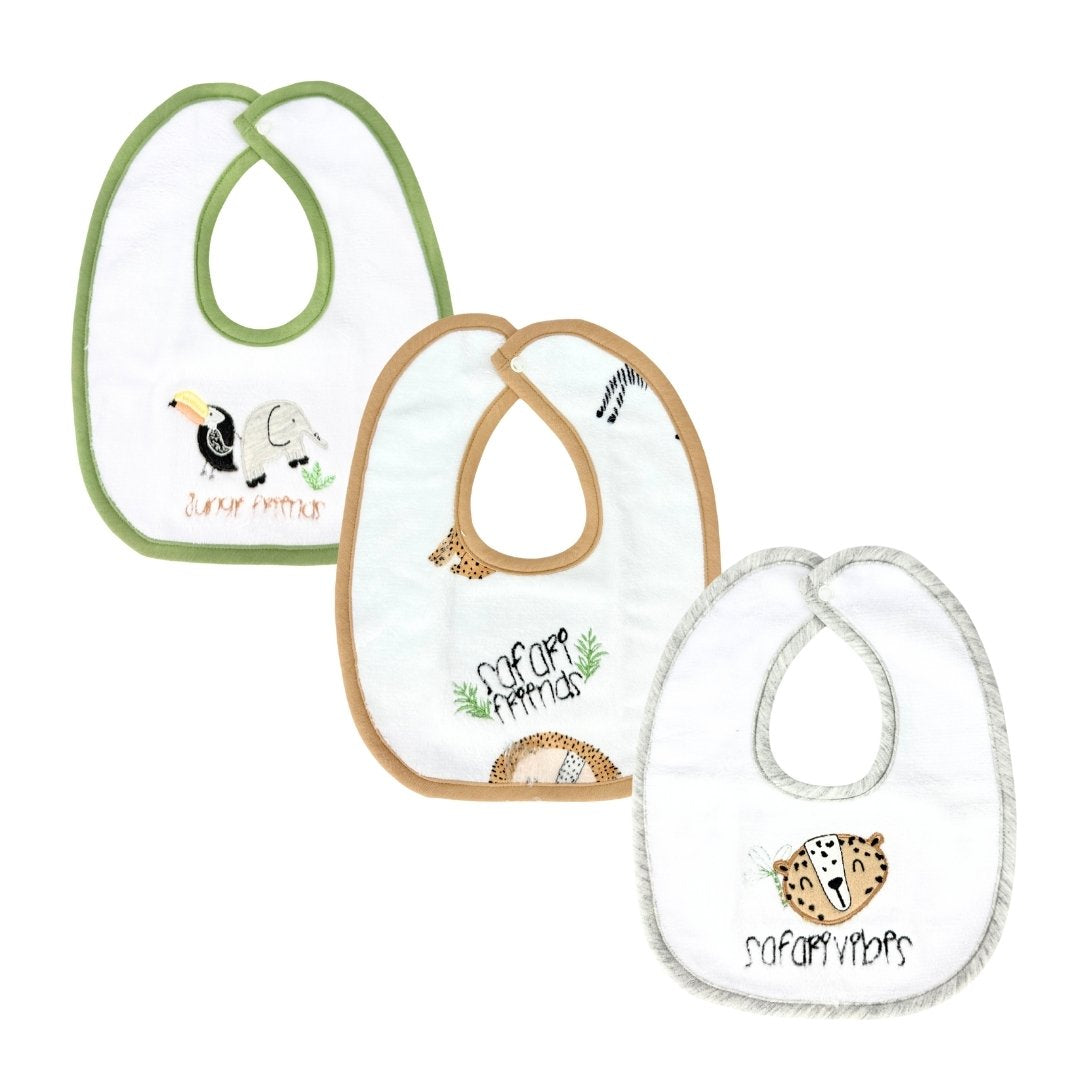 Set 3 Baberos Bordado Safari 100% Algodón