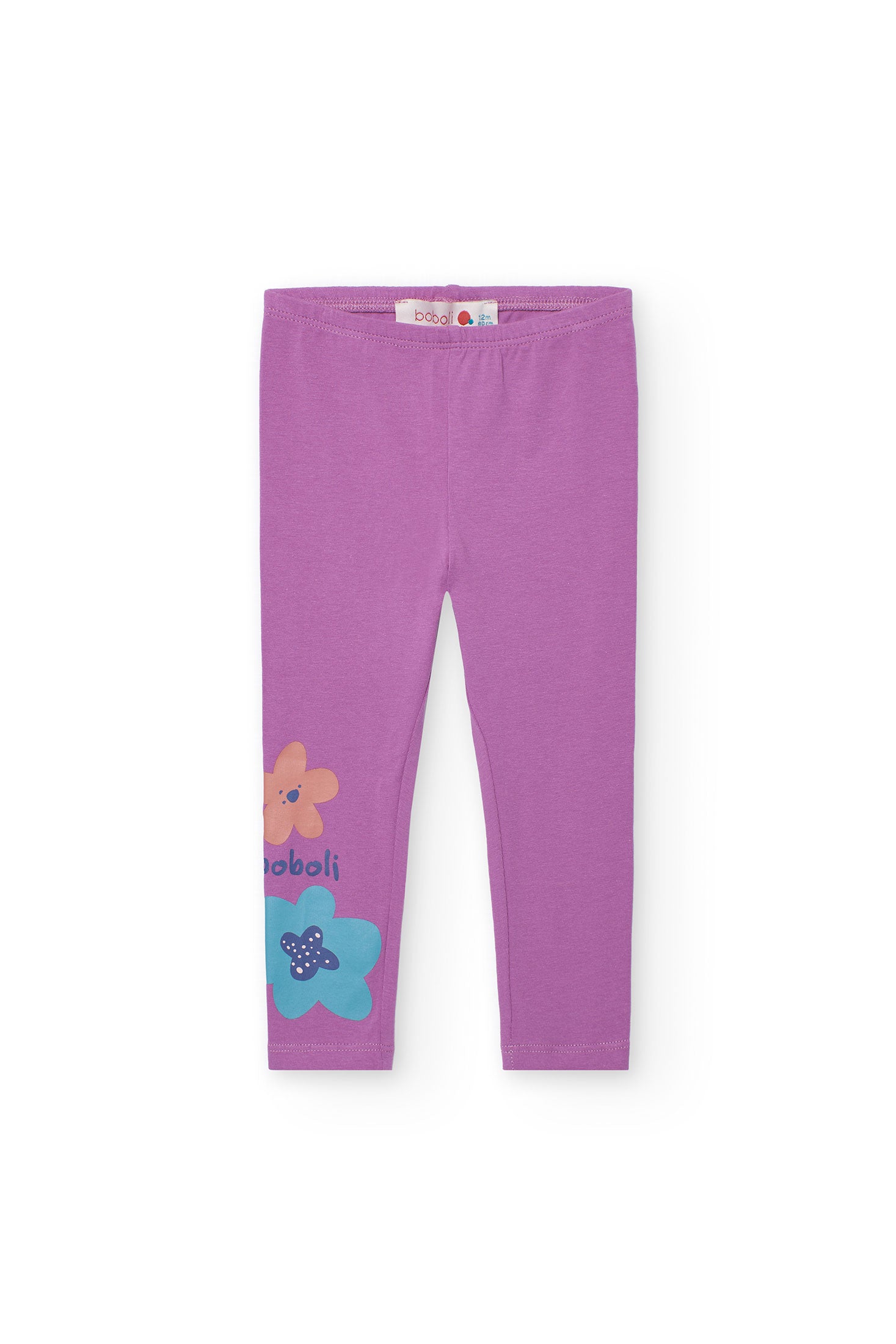 Conjunto para niña con flores – Camiseta azul y leggings lila