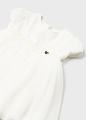 Vestido Combinado Tul Plisado Blanco