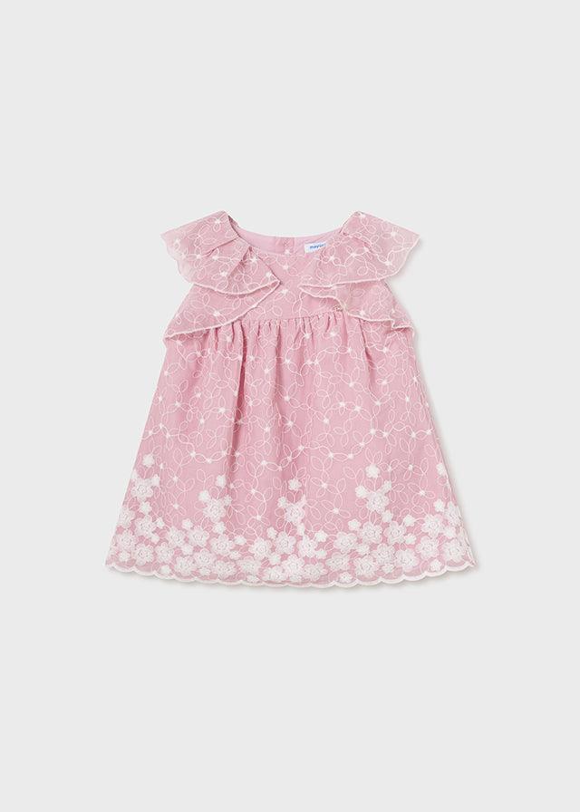 Vestido Bordado Flores Volantes Rosa Mayoral