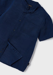 Camisa Cuello Mao Lino Azul
