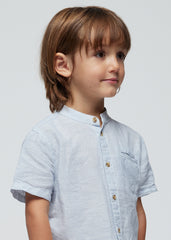 Camisa Cuello Mao Lino Cuadros Azul Mayoral Niño