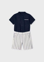 Conjunto 2 Piezas Lino Bermuda Rayas Navy