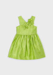 Vestido Lino Flores Relieve Verde