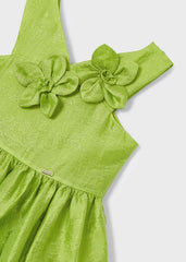 Vestido Lino Flores Relieve Verde