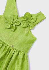 Vestido Lino Flores Relieve Verde Mayoral Detalles