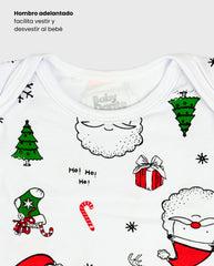Body Manga Larga Estampado Papa Noel Blanco