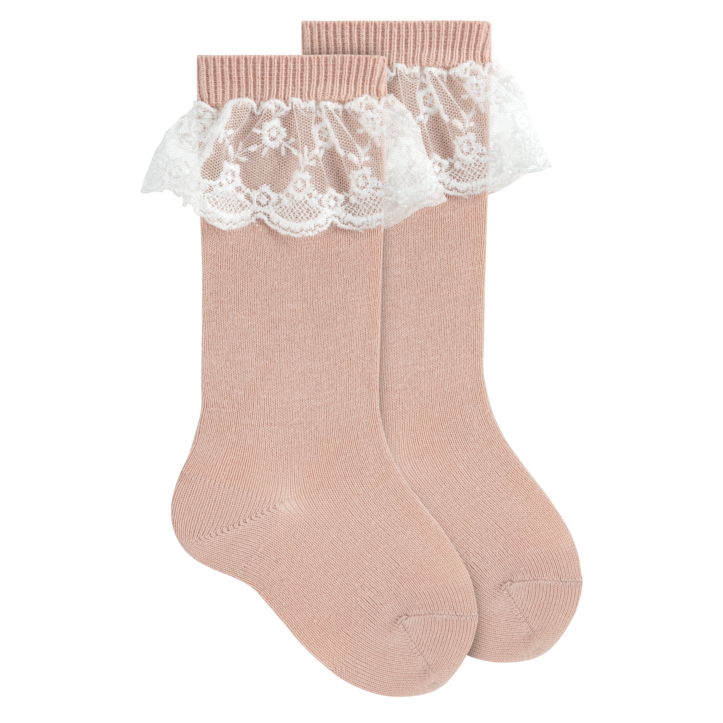 Medias altas españolas encaje palo rosa Cóndor para bebé
