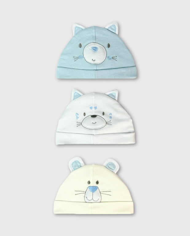 Set 3 Gorros Bebé Orejas Animales Blue