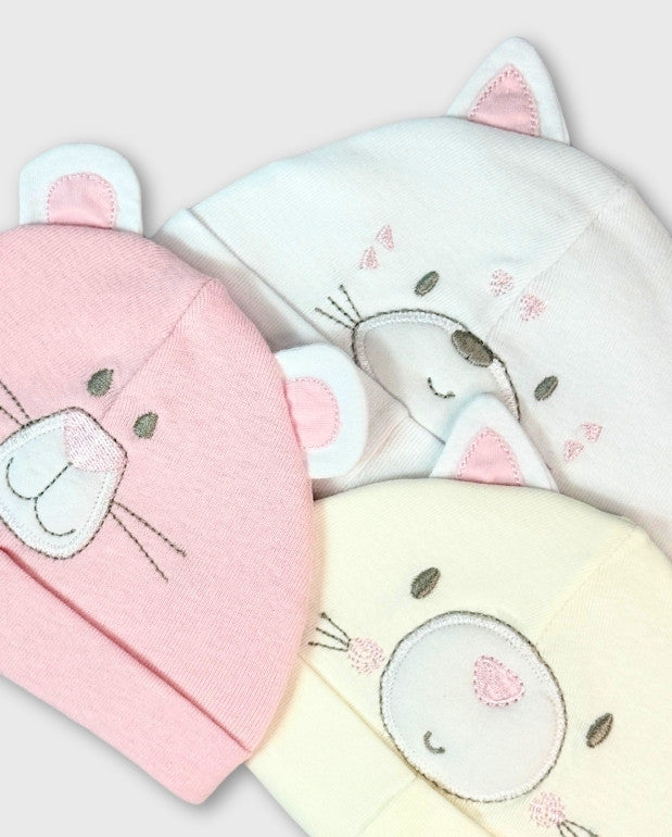 Set 3 Gorros Bebé Orejas Animales Detalle