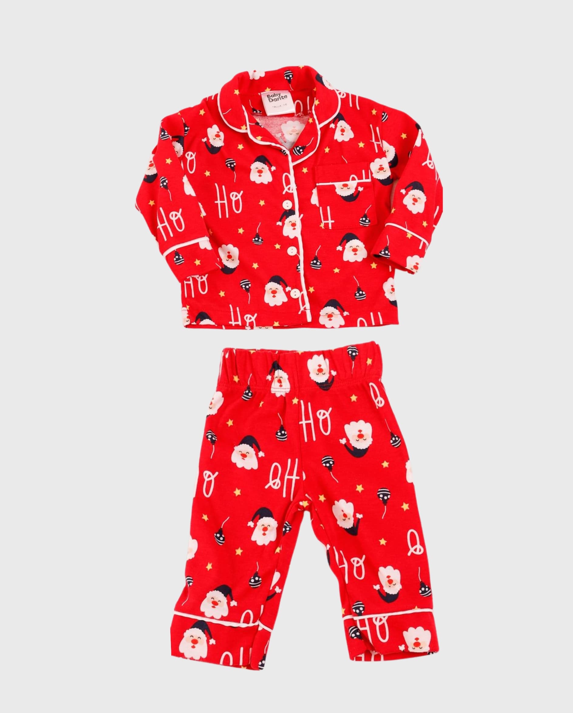 Pijama Manga Larga Estampado Papa Noel Rojo
