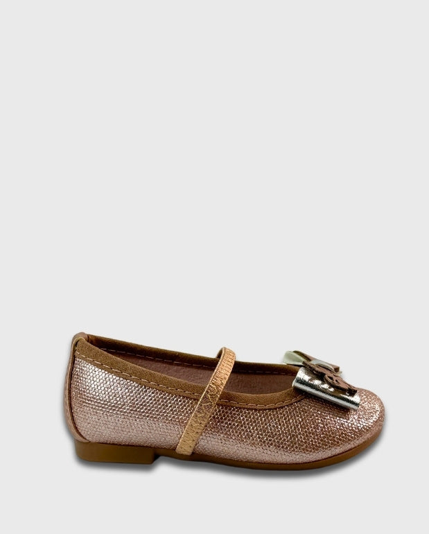 Baletas Moño Mariposa Oro Rosa Glitter