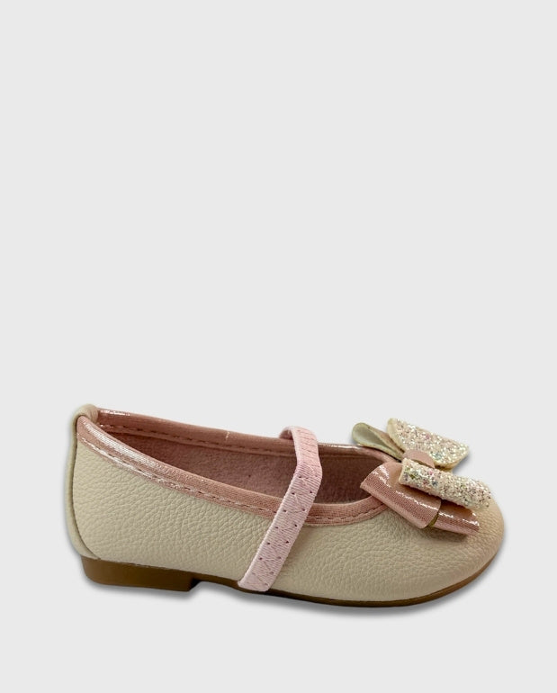 Baletas Moño Brillos Crema Girl