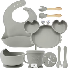 Set de Vajilla  Silicona Alimentación Cangrejo Gris