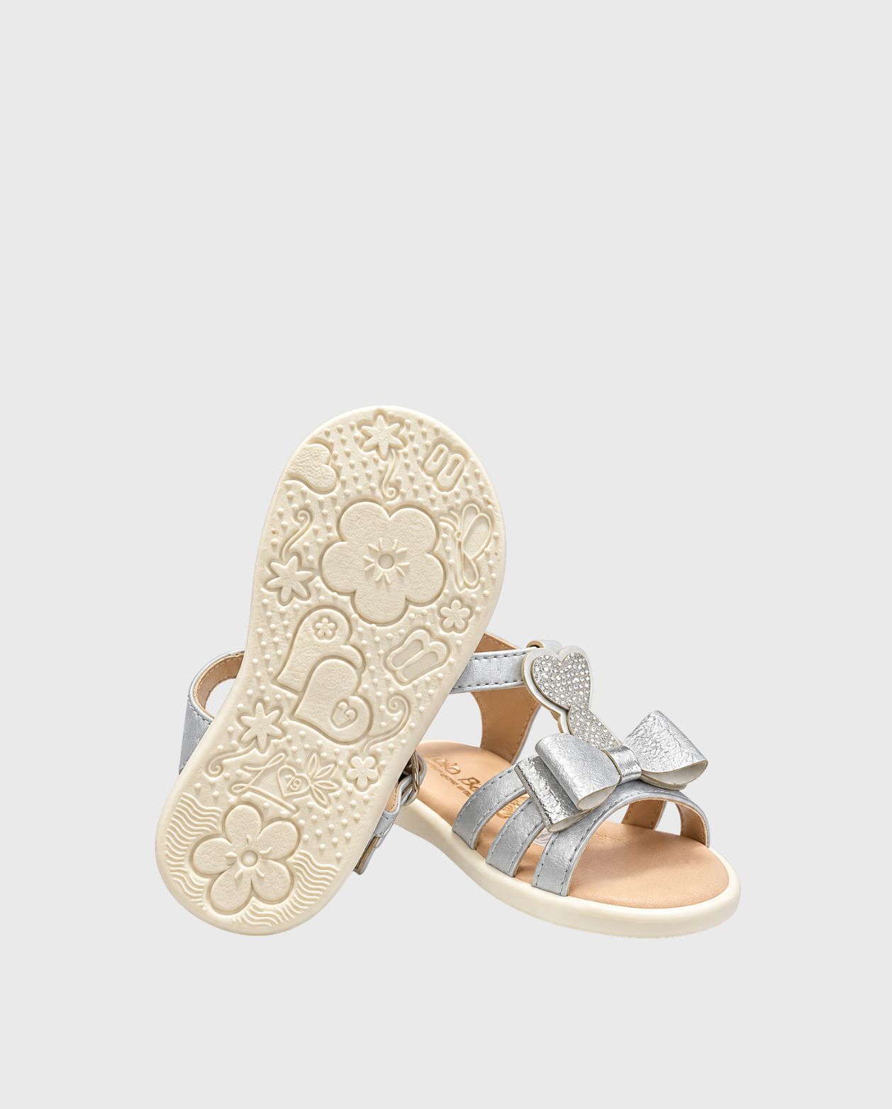 Sandalias Moño Corazones Plateado Suela