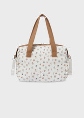 Bolso Pañalera Estampado Flores Blanco