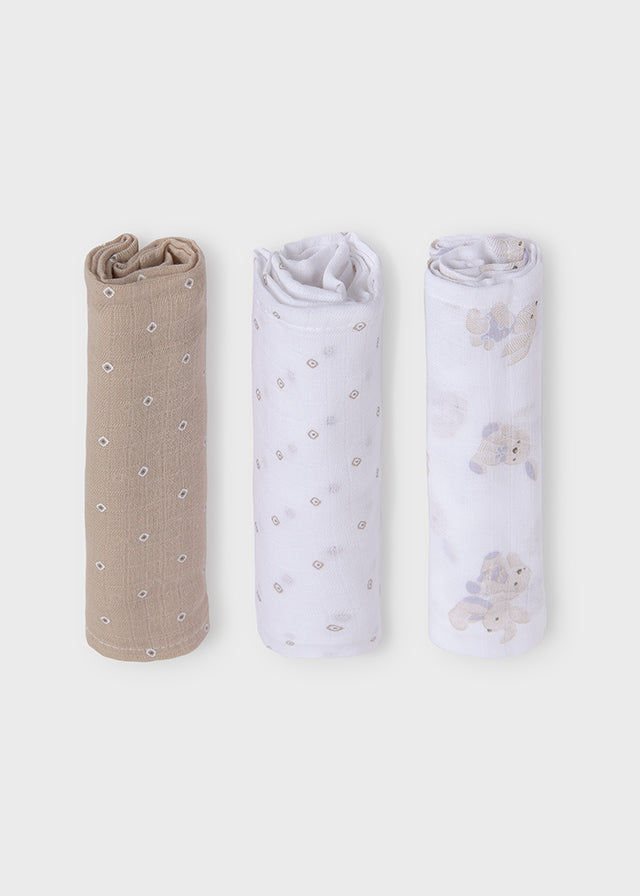 Set 3 Muselinas Conejo Rombos Beige Mayoral