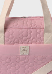 Bolso Pañalera Acolchado Flores Rosa