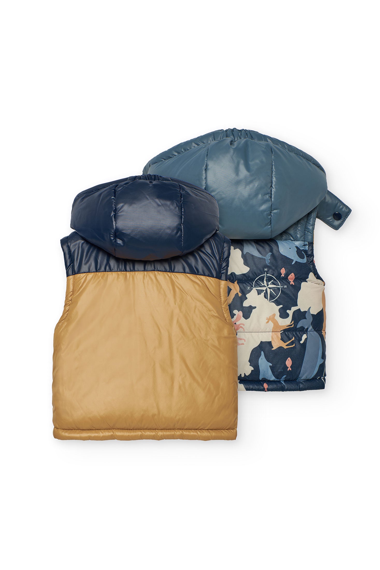 Chaleco acolchado infantil color mostaza y azul marino