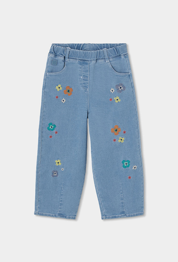 Pantalón Bordado Flores Denim Claro Boboli 