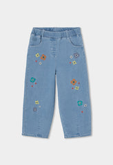 Pantalón Bordado Flores Denim Claro Boboli 