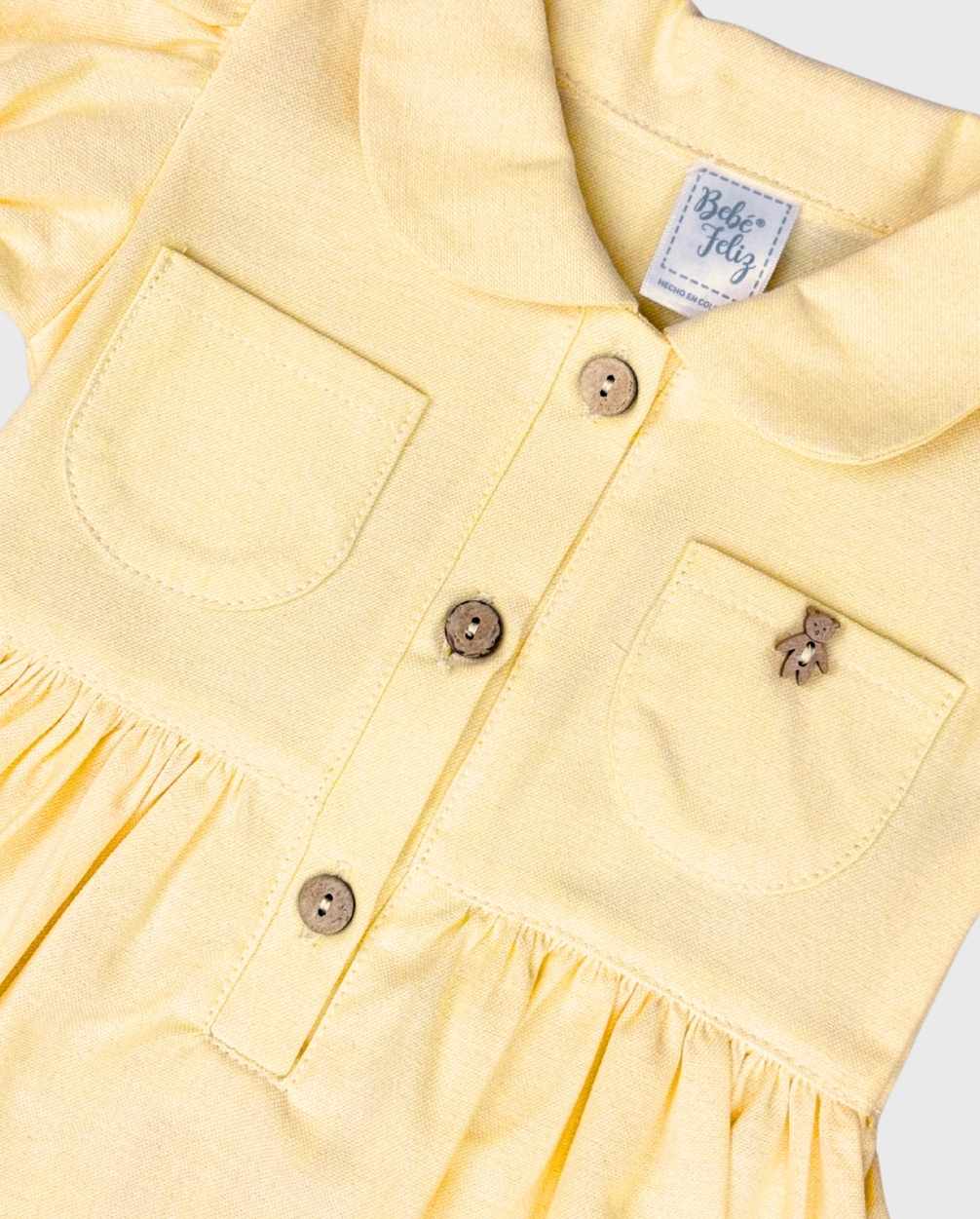 Vestido Cuello Osa Amarillo Detalle