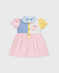 Vestido Cuello Osa Combinada Celeste