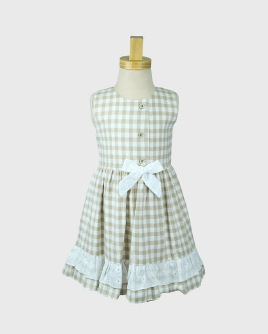 Vestido Cuadros Detalle Ojalillo Beige