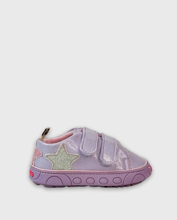 Tenis Velcro Brillo Estrella Lila  Melosos Niña