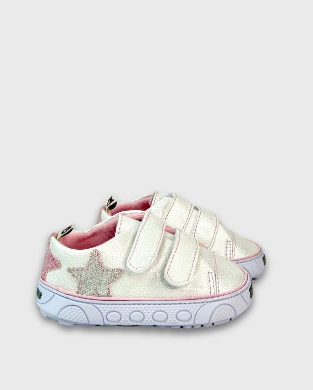 Tenis Velcro Brillo Estrella Blanco Melosos