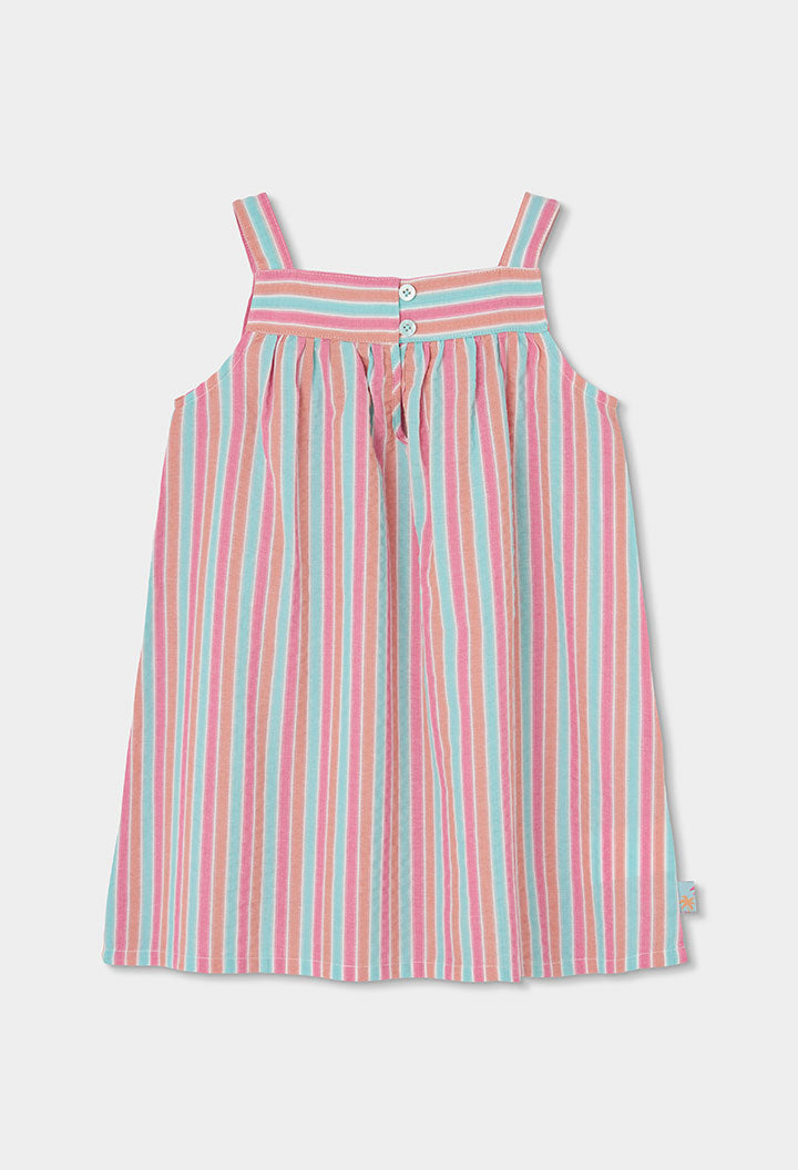 Vestido Bordado Rayas Rosa Boboli botones