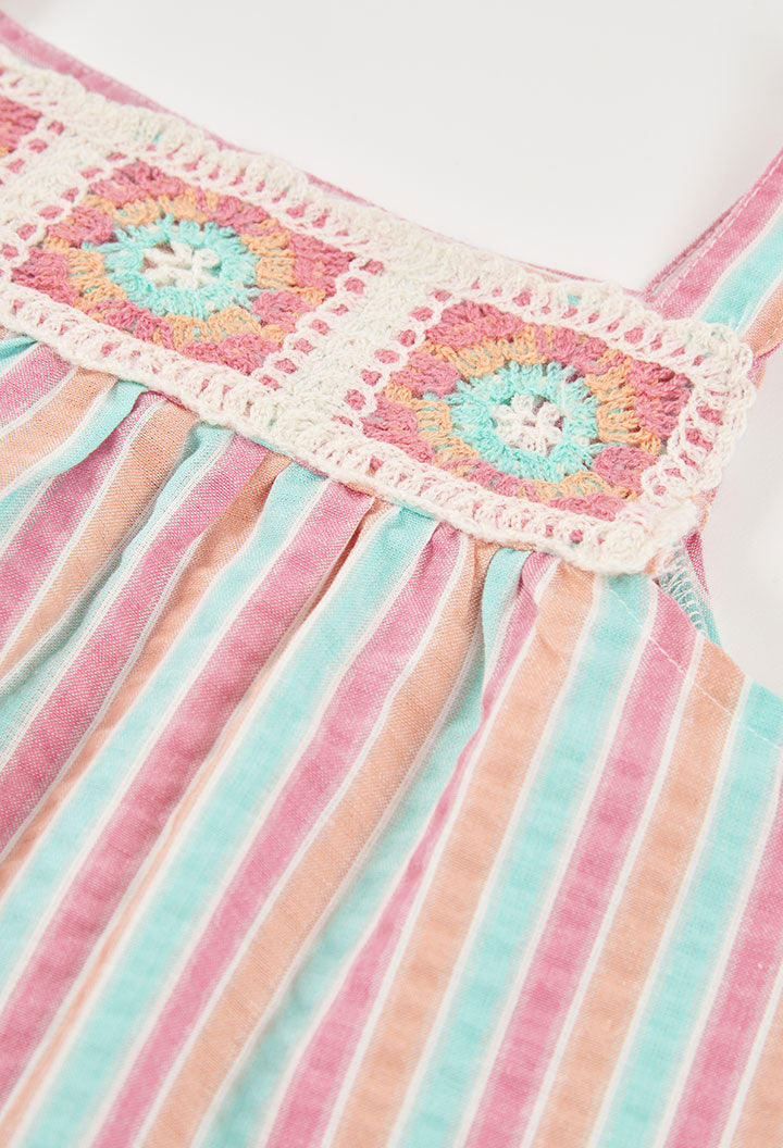 Vestido Bordado Rayas Rosa Boboli detalle