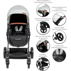 Coche Travel System Aston Gris Premium Baby