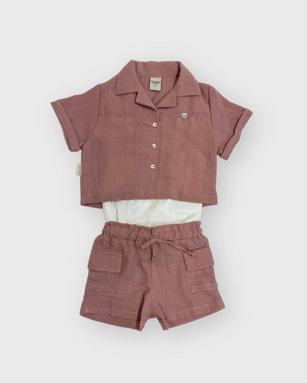Conjunto Short Lino Bolsillos Pink