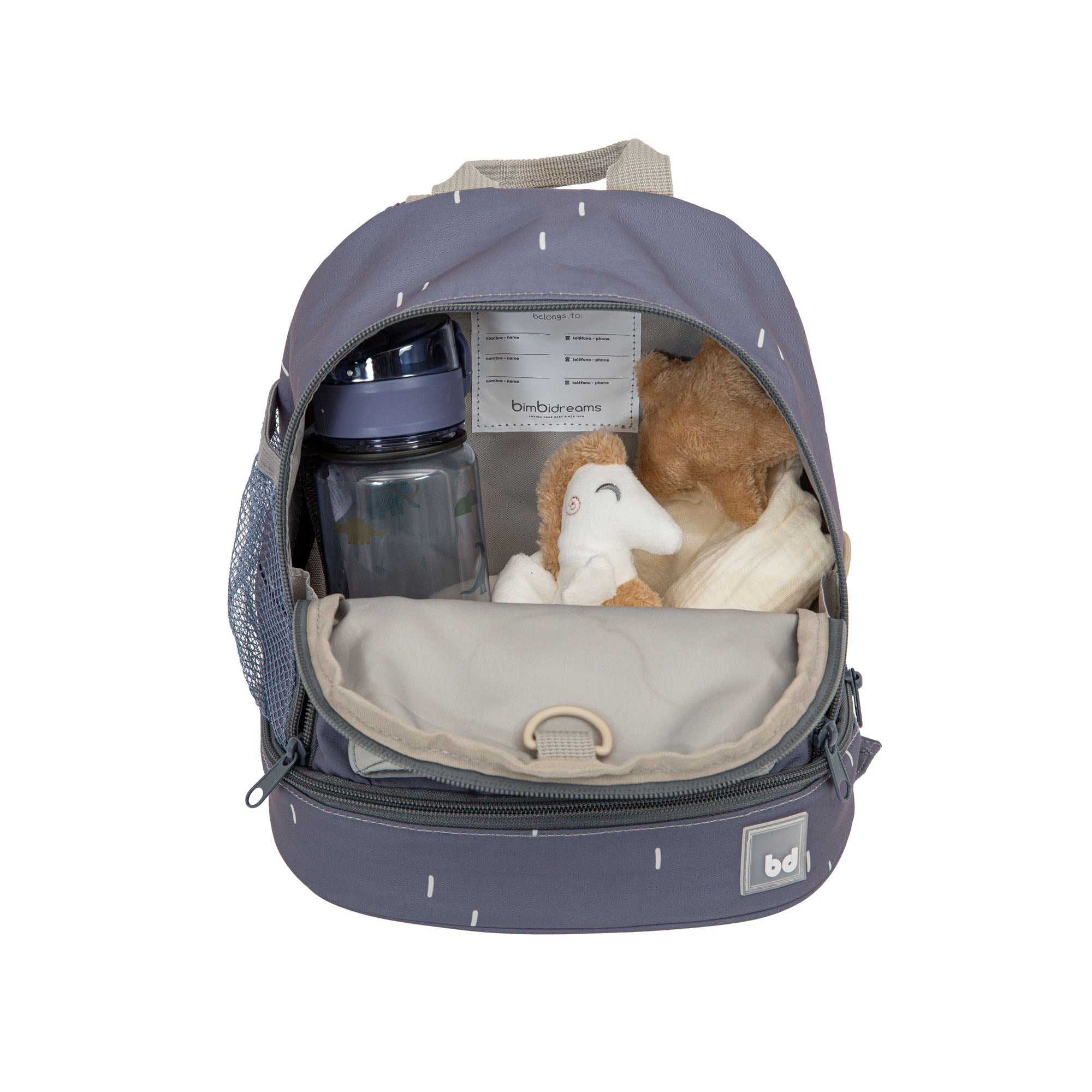 Mochila guardería gris con bolsita elefante