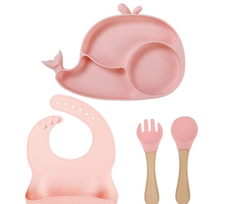 Set 4 Piezas De Alimentación En Silicona Ballena Rosa