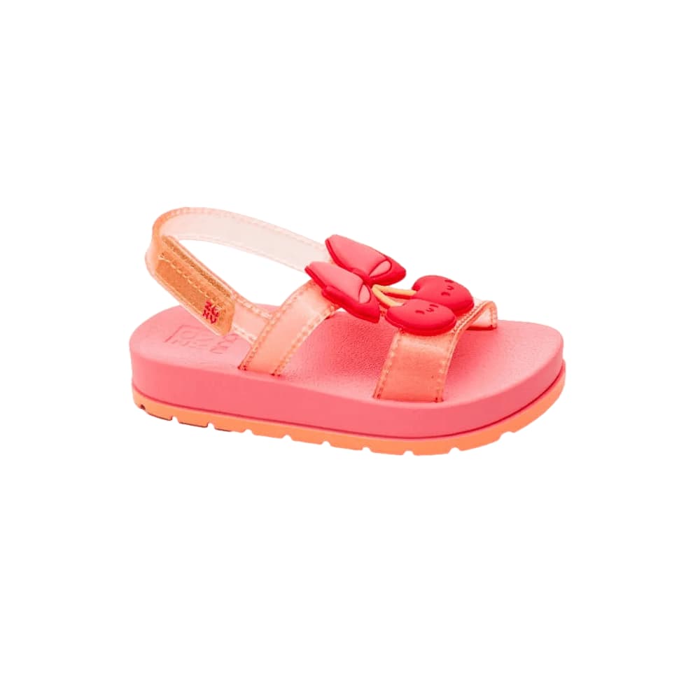 sandalias baby cherry glitter fucsia con cerezas en relieve